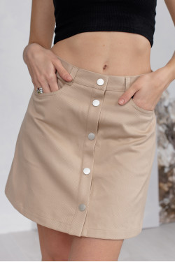 Бежевая джинсовая юбка-трапеция мини с высокой посадкой Бежевый