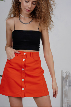 Оранжевая джинсовая юбка мини из коттона на кнопках Оранжевый