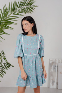 Короткое платье из штапеля с кружевом в цвете шалфей Шалфей