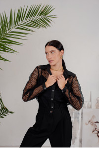 Блузка черная с кружевом для вечернего образа с топом Черный Черный