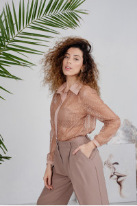 Вечерняя бежевая блузка из кружева с топом в комплекте Бежевый Бежевый