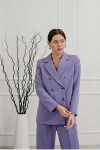 Лиловый двубортный жакет из костюмки свободного силуэта Лиловый