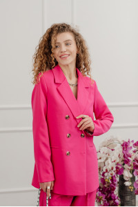 Двубортный жакет свободного кроя из костюмки цвета фуксия Фуксия