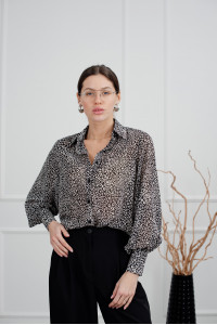 Черная шифоновая блуза с пышным рукавом для офиса Черный Черный