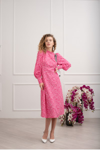 Романтическое платье миди с воротником-стойкой малинового цв Малиновый Малиновый