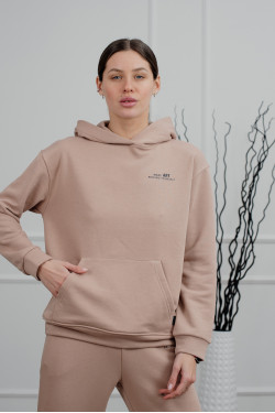 Хлопковый свитшот с капюшоном и надписью цвета капучино