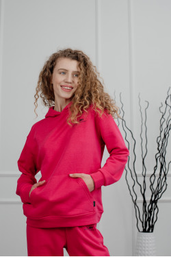 Свитшот с капюшоном из трехнитки коралловый с надписью