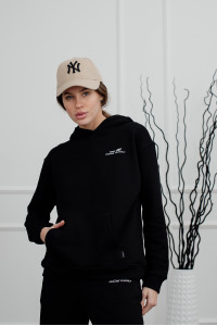 Черный свитшот с капюшоном и карманом кенгуру из трехнитки Черный