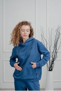 Свитшот из трехнитки с капюшоном в цвете деним Деним