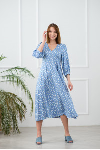 Небесно-голубое платье миди из софта с V-образным выре Небесно-голубой Небесно-голубой