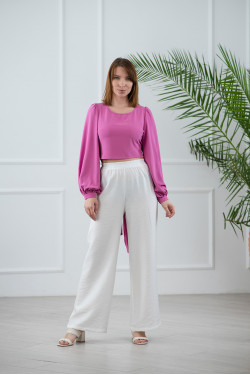 Вечерняя шифоновая блуза с пышным рукавом цвета орхидея