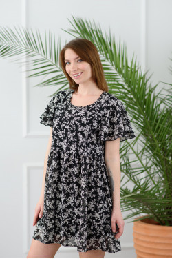 Черное шифоновое платье мини с ярусной юбкой и короткими рукава Черный