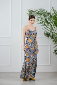 Серый летний сарафан из штапеля с V-образным вырезом Серый