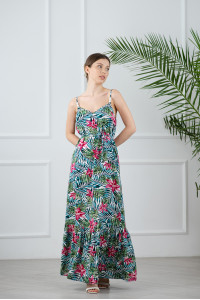 Зеленый сарафан штапель длины миди с V-образным вырезом Зеленый