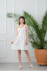 Синий сарафан из муслина на пуговицах с пышной юбкой синий