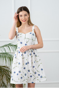 Голубой сарафан из муслина-креш на широких бретелях голубой