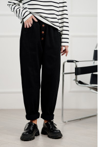 Черные джинсовые брюки-бананы из коттона для женщин Черный Черный