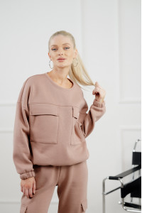 Теплый свитшот на флисе без капюшона цвета мокко Мокко