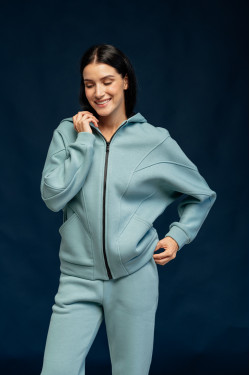 Свитшот на флисе с капюшоном свободного кроя цвета шалфей