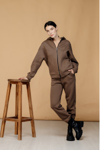 Теплый свитшот на флисе с капюшоном свободного кроя, цвет Шоколад Шоколад