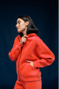 Теплый оранжевый свитшот на флисе с капюшоном и молниями Оранжевый