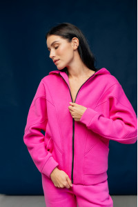 Теплый малиновый свитшот на флисе с капюшоном и молниями Малиновый