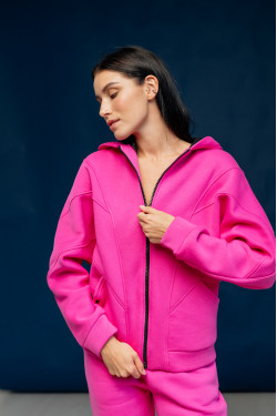 Теплый малиновый свитшот на флисе с капюшоном и молниями