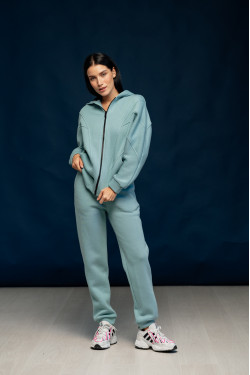 Спортивные брюки на флисе с манжетами цвета шалфей