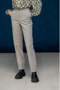 Прямые серые брюки из теплой шерсти-диагональ с высокой посадкой Серый Серый