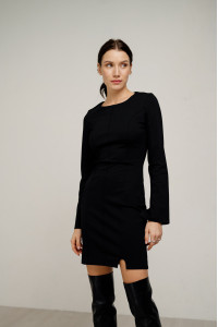 Черное трикотажное платье мини приталенного кроя с длинным рука Черный Черный