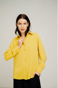 Базовая блузка свободного кроя горчица с длинным рукавом Горчица