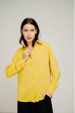 Базовая блузка свободного кроя горчица с длинным рукавом