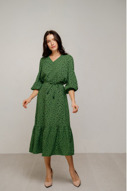 Длинное зеленое платье из американского крепа с V-образным выр Зеленый