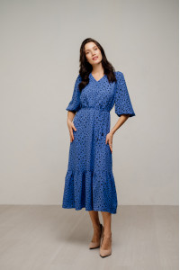 Длинное повседневное платье из креп-шелка цвета деним с рюшей Деним