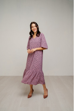 Длинное повседневное платье из креп-шелка фрезового цвета Фрезовый