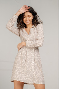 Бежевое платье из материала Штапель с асимметричной юбкой Бежевый Бежевый