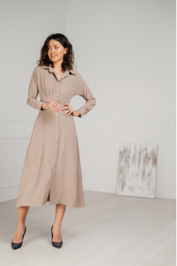 Платье миди полуприталенное с юбкой-трапецией цвета мокко