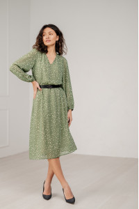 Шифоновое платье миди с V-образным вырезом цвета хаки Хаки