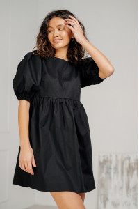 Черное короткое платье из коттона с рукавами-фонариками Черный Черный