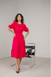 Платье миди из коттона свободного кроя цвета фуксия Фуксия