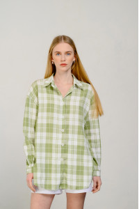 Оливковая рубашка оверсайз с длинным рукавом из коттона Оливковый Оливковый