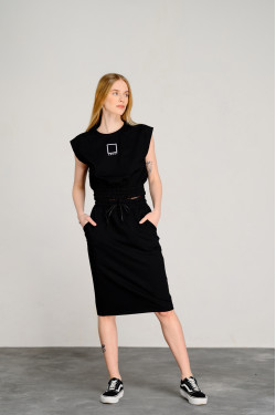 Черный костюм с юбкой и топом из двухнитки для женщин