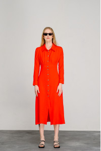 Повседневное оранжевое платье миди с юбкой-трапецией Оранжевый Оранжевый