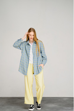 Желтая хлопковая рубашка оверсайз с длинным рукавом Желтый