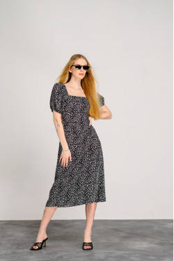 Черное вечернее платье миди из штапеля с вырезом на спине Черный