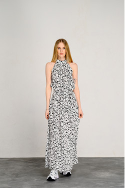 Черное вечернее платье макси из штапеля с открытыми плечами Черный