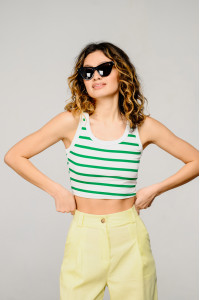Зеленый кроп-топ в полоску из ткани коттон для стиля casual Зеленый