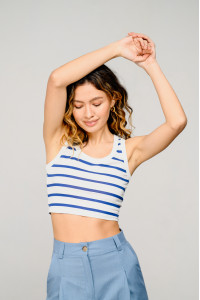 Женский кроп-топ из материала коттон в стиле casual цвета деним Деним