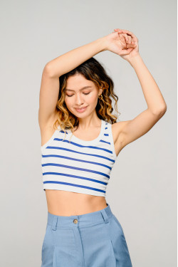 Женский кроп-топ из материала коттон в стиле casual цвета деним