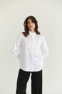 Белая рубашка женская с длинным рукавом, воротником-стойкой и об Белый Белый